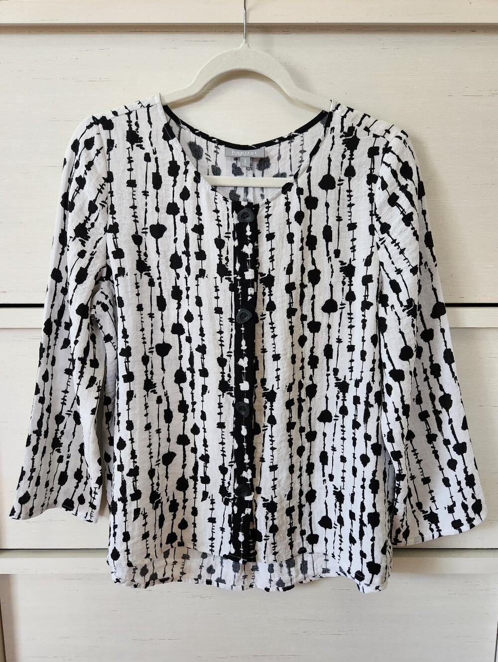 Habitat Womens Top Black White Abstract Print Art to Wear Sz Small